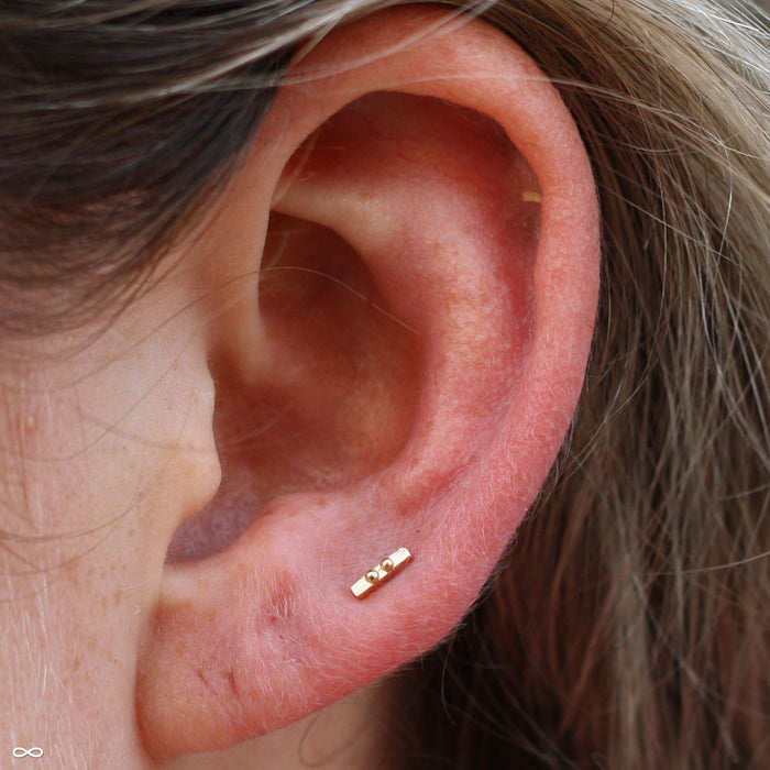 Lobe Piercing with 2 Dots 1 Bar Press-fit End in Gold from Pupil Hall