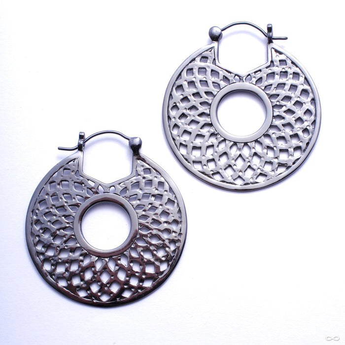 Mandala Hoop Earrings from Tawapa in Black-ceramic-coated Brass