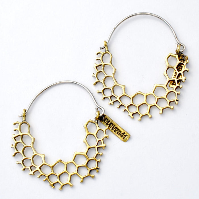 Mini Hex Hoop Earrings from Eleven44 in Brass