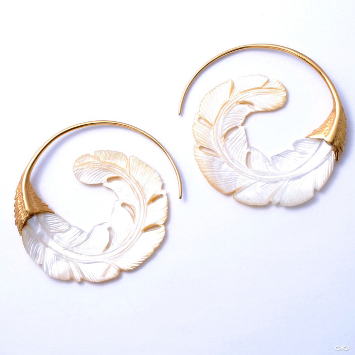 Sage Earrings from Maya Jewelry in Yellow-gold-plated Brass with Shell