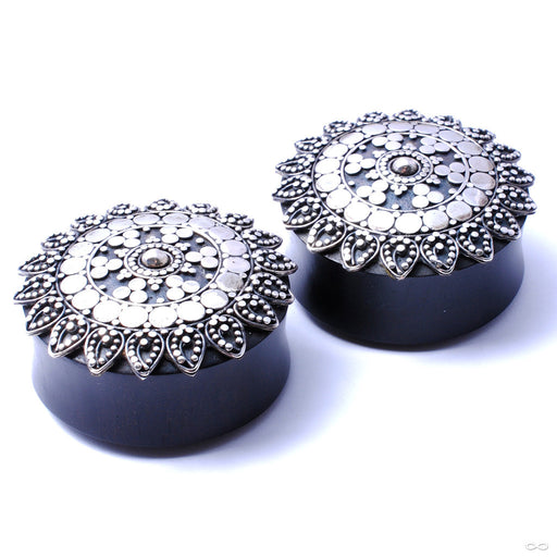 Arang Wood Plugs with Silver Flowers in 1 7/16” from Buddha Jewelry