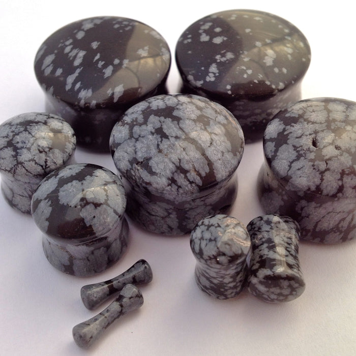 Snowflake Obsidian Double-Flare Plugs from Diablo Organics in Assorted Sizes