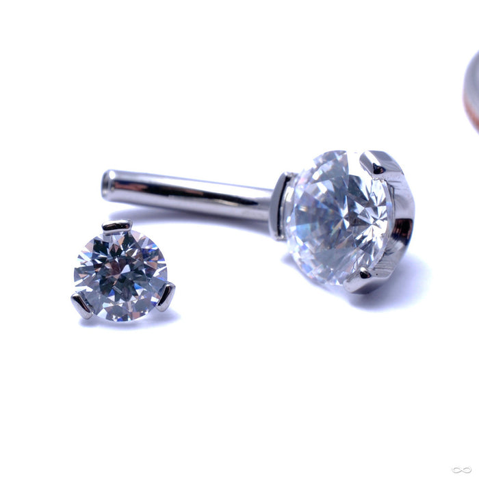 Three Prong Gem Curved Barbell from Industrial Strength with Clear CZ