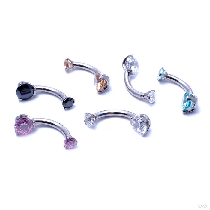 Three Prong Gem Curved Barbell from Industrial Strength with Assorted Stones