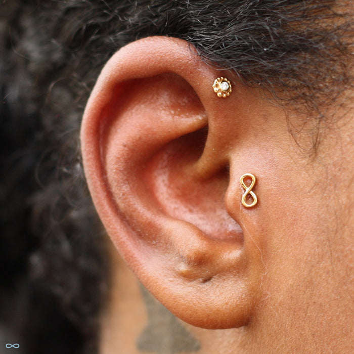 Tragus piercing with Infinity Press-fit End in Gold from BVLA in 14k Yellow Gold