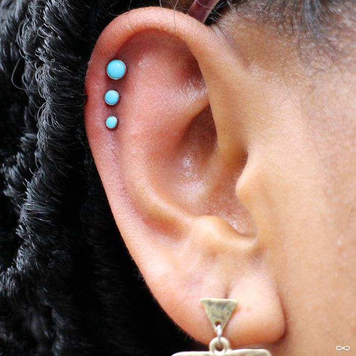 Triple Helix Piercing with Turquoise Bezel-set Cabochon Press-fit End in Titanium from NeoMetal
